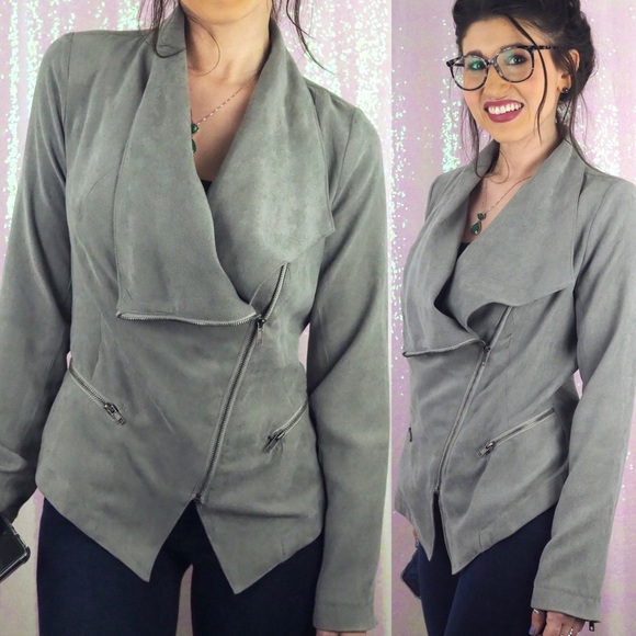 Rampage Jackets & Blazers - RAMPAGE Vegan Suede Zip Up Jacket Grey Taupe